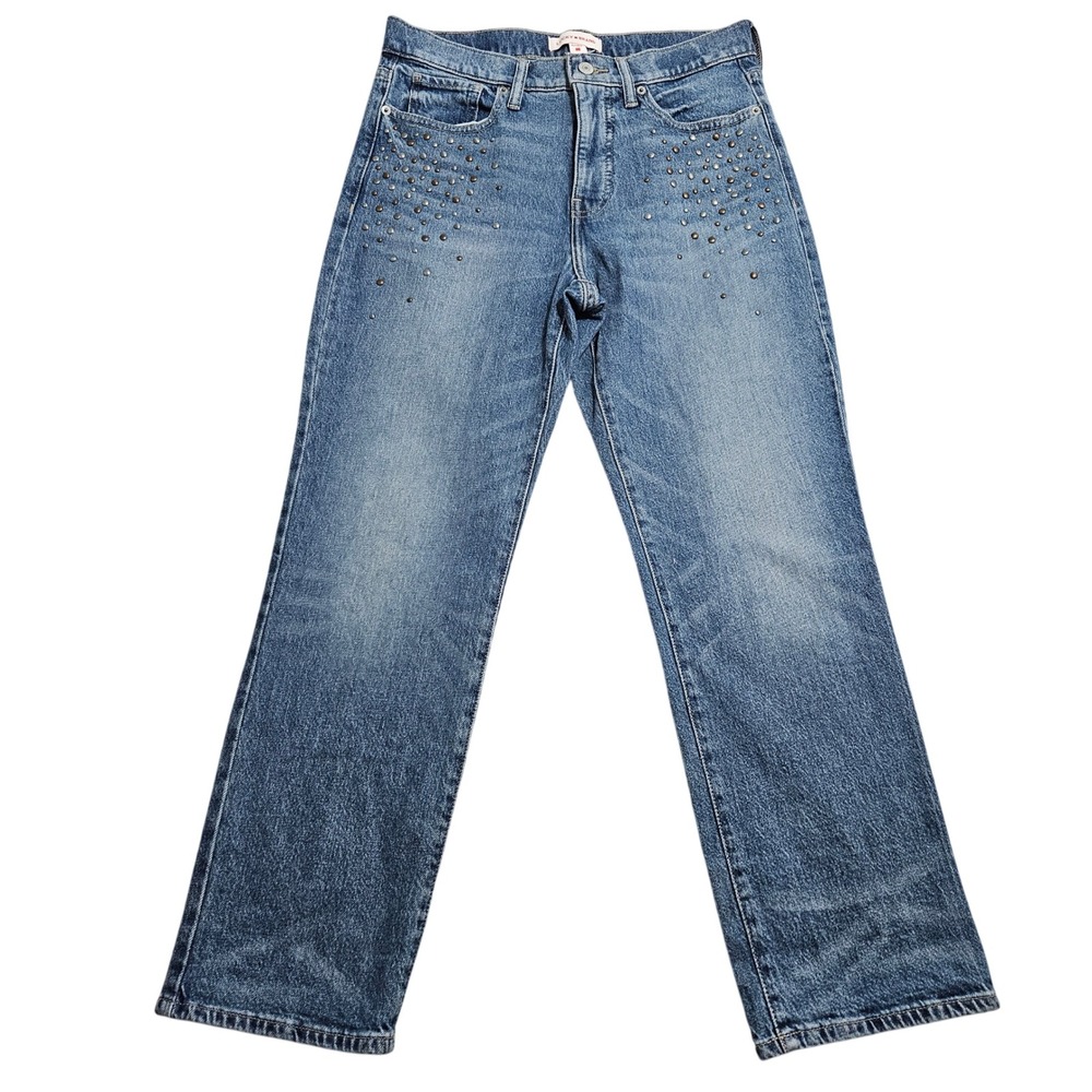 Lucky Brand Zoe High Rise Straight Jeans 6/28 Blue Studded Denim Pants